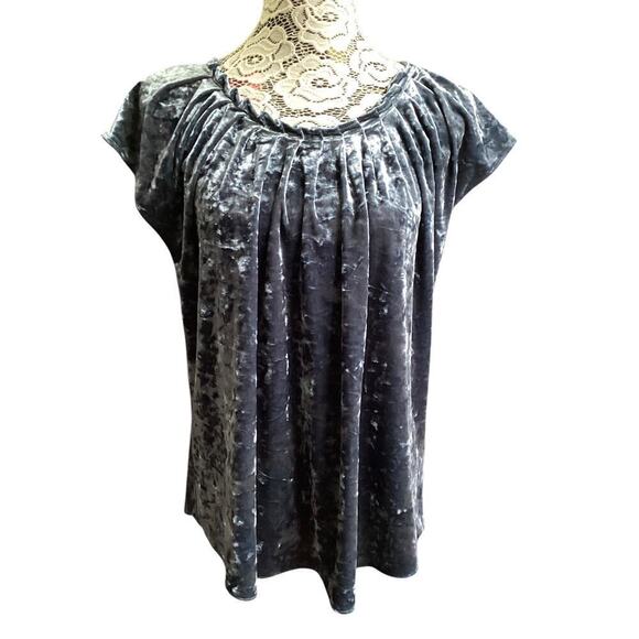 Lauren Conrad women's bluish/gray crushed velvet cap sleeve blouse bow back XL - Picture 1 of 4